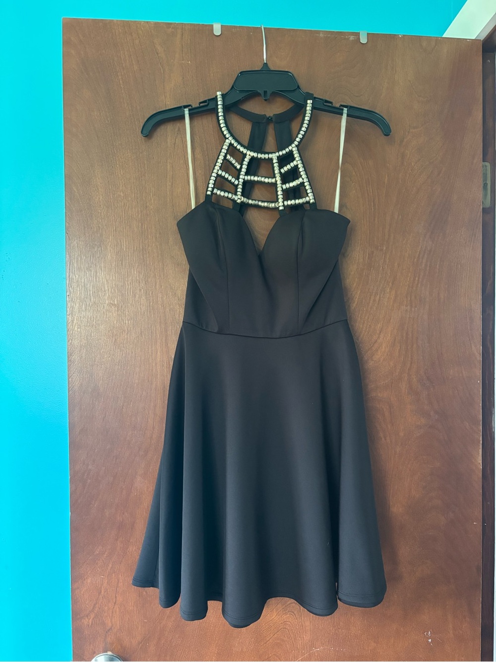 Speechless Black Beaded Halter Mini Dress